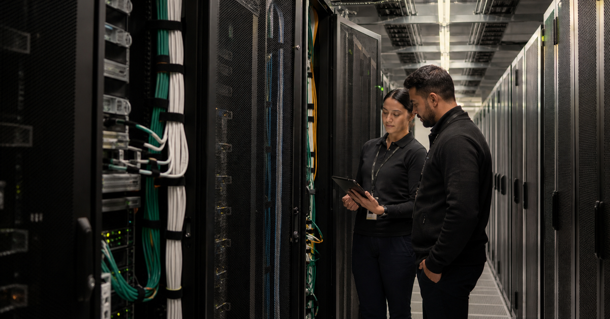 Modern secure data centre server racks representing cloud infrastructure resilience and cybersecurity readiness for Australian businesses.